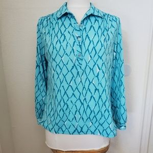 Vintage Blue Diamond Button Up Blouse